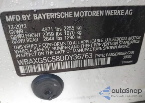 2013 BMW 528I z USA, uszkodzony, nr VIN WBAXG5C58DDY36763